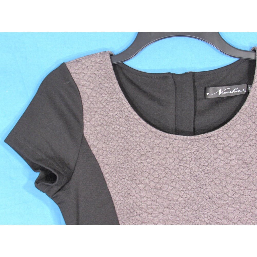 NEESHA Women's GRAY/BLACK Mid-Weight Knit COLORBLOCK Back-Zip BODYCON DRESS Sz M - Picture 3 of 7
